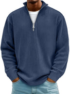 Men's Ribbed Half Zip Sweatshirt Relaxed Oversized Casual Knit