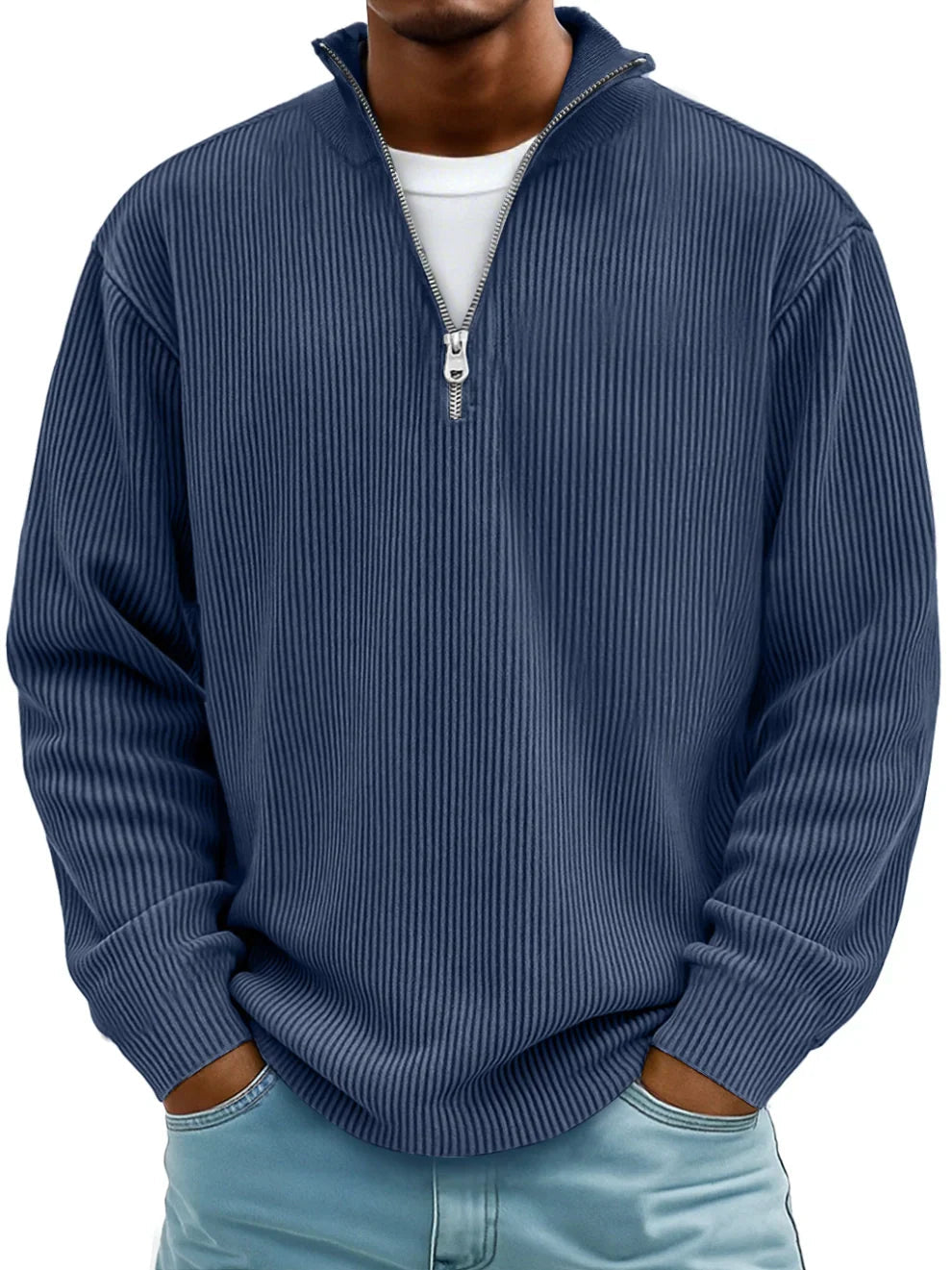 Men's Ribbed Half Zip Sweatshirt Relaxed Oversized Casual Knit