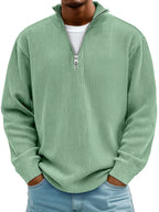 Men's Ribbed Half Zip Sweatshirt Relaxed Oversized Casual Knit