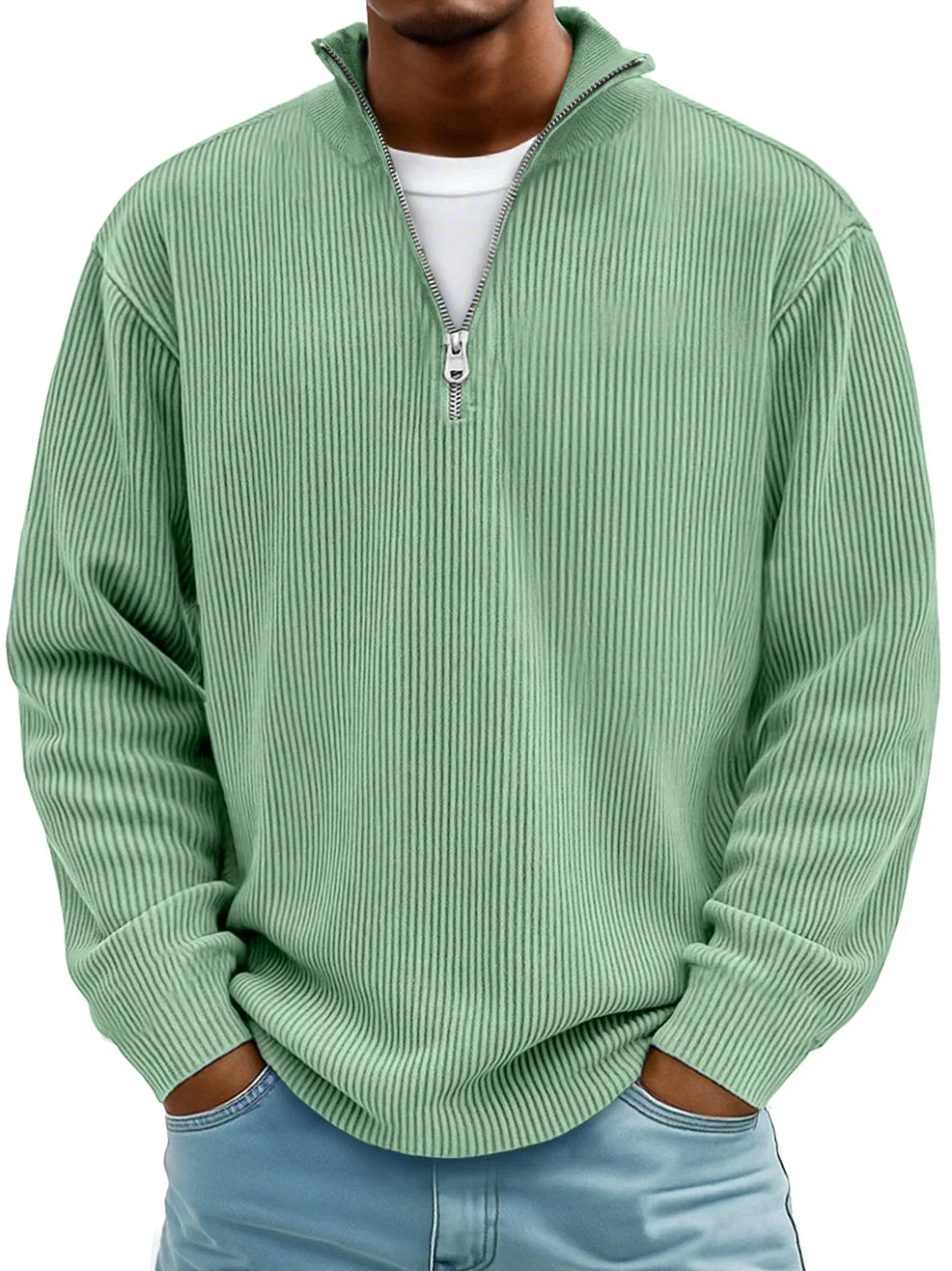 Men's Ribbed Half Zip Sweatshirt Relaxed Oversized Casual Knit