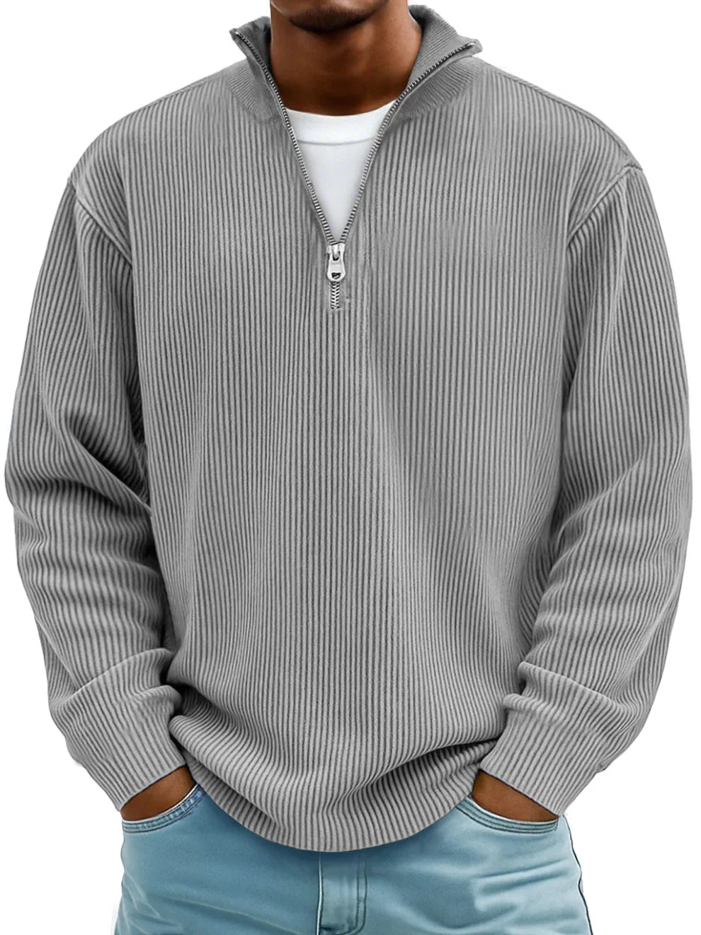 Men's Ribbed Half Zip Sweatshirt Relaxed Oversized Casual Knit
