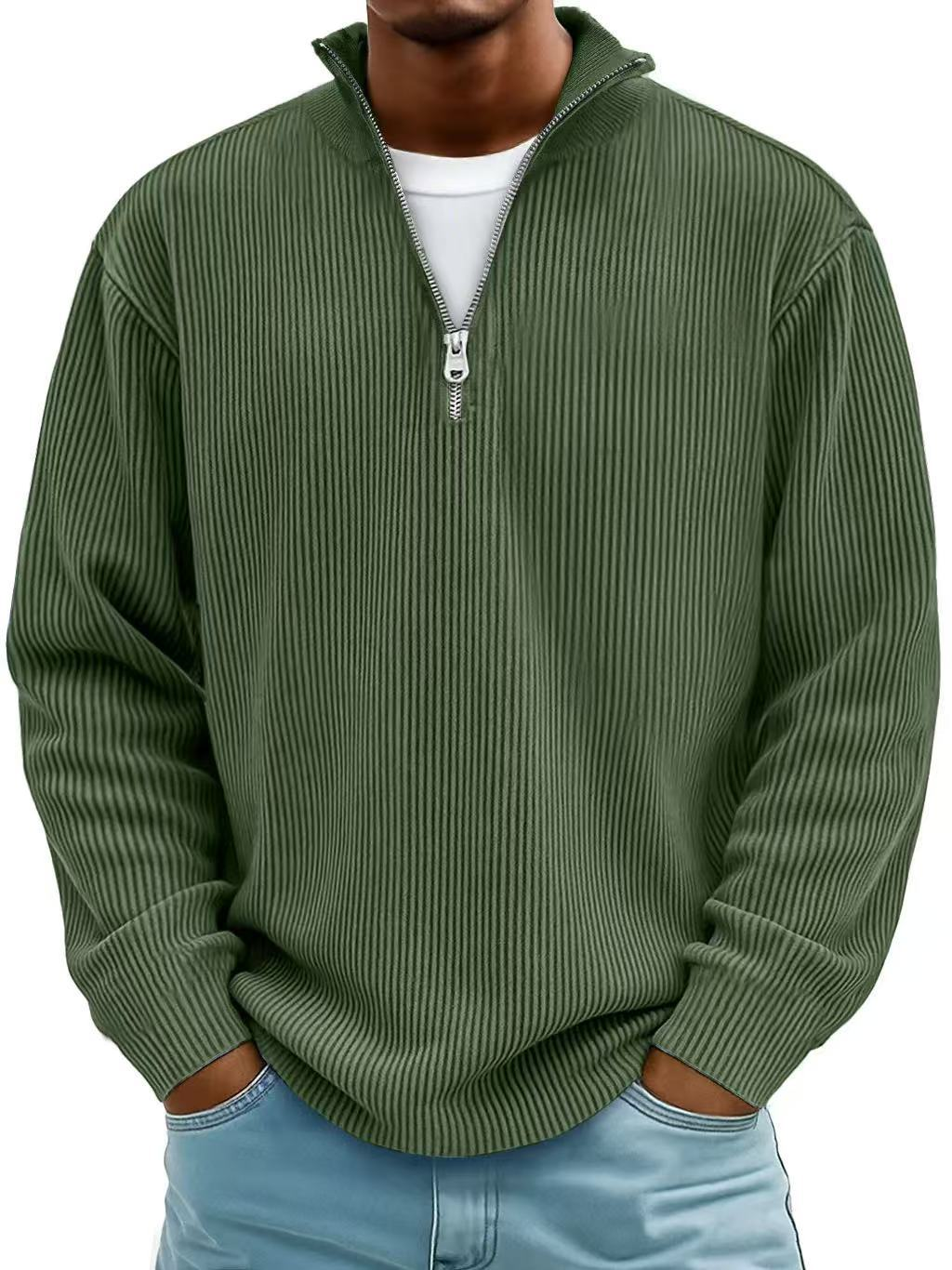 Men's Ribbed Half Zip Sweatshirt Relaxed Oversized Casual Knit