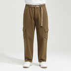Men's Loose Fit Cotton Cargo Trousers Multi Pocket Utility
