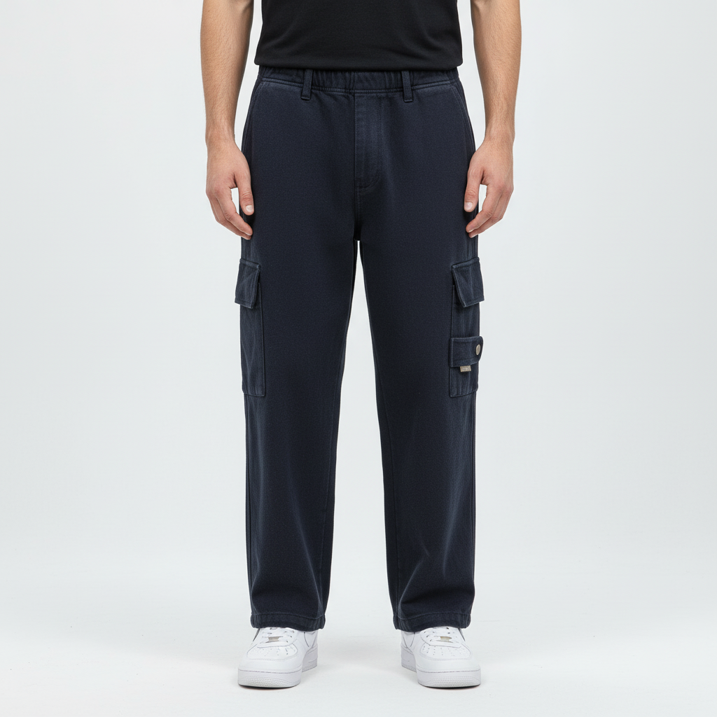 Men's Loose Fit Cotton Cargo Trousers Multi Pocket Utility