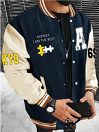 Men's Colour Block Jacket Casual Baseball Collar Zip Up