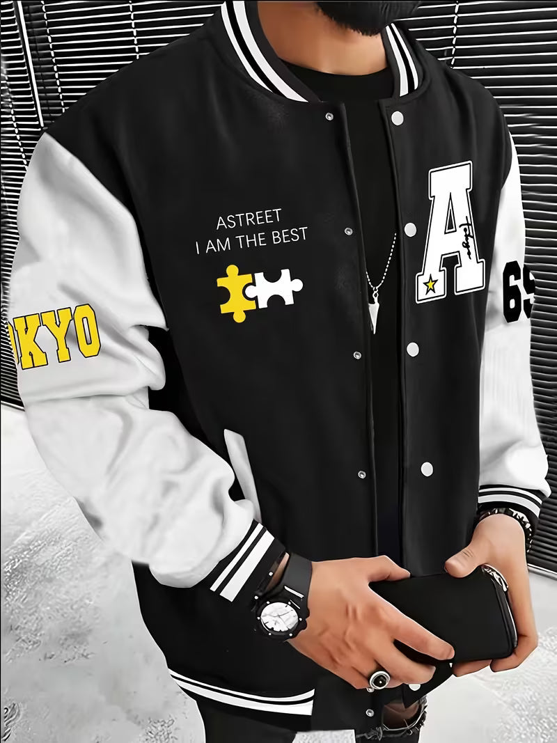 Men's Colour Block Jacket Casual Baseball Collar Zip Up
