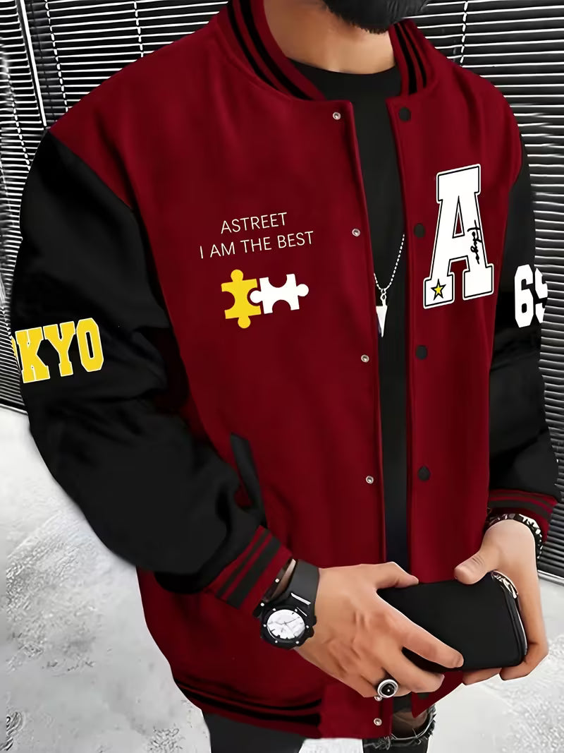 Men's Colour Block Jacket Casual Baseball Collar Zip Up