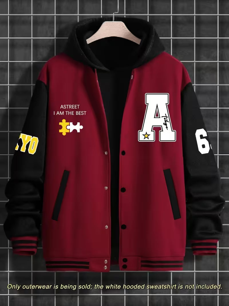 Men's Colour Block Jacket Casual Baseball Collar Zip Up