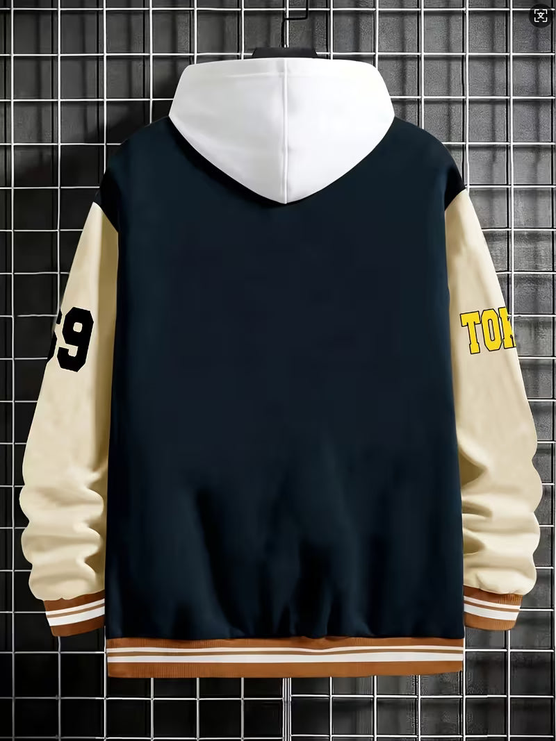 Men's Colour Block Jacket Casual Baseball Collar Zip Up