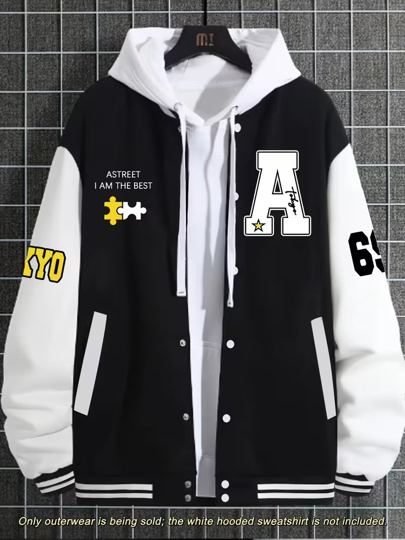 Men's Colour Block Jacket Casual Baseball Collar Zip Up