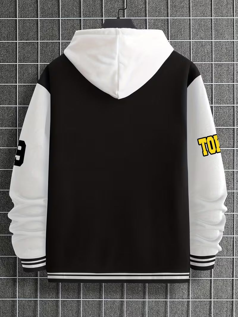 Men's Colour Block Jacket Casual Baseball Collar Zip Up