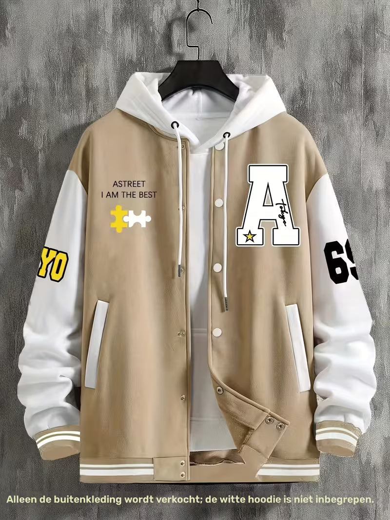 Men's Colour Block Jacket Casual Baseball Collar Zip Up