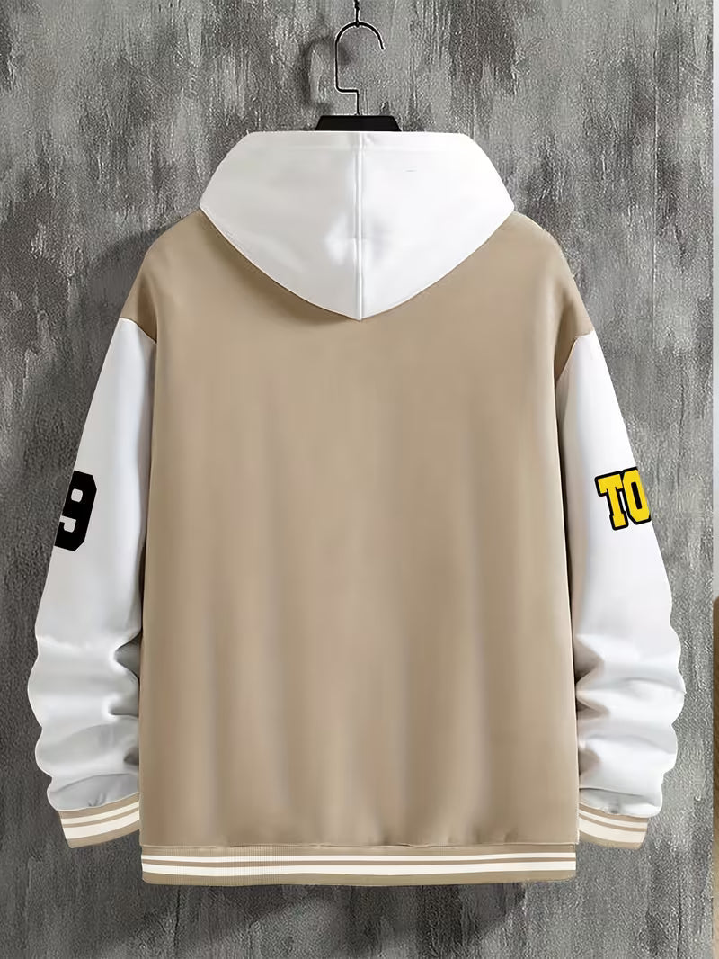 Men's Colour Block Jacket Casual Baseball Collar Zip Up