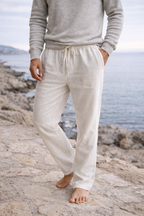 Men's Drawstring Linen Trousers Relaxed Coastal Comfort Fit