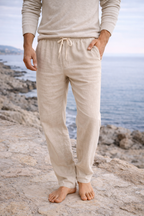 Men's Drawstring Linen Trousers Relaxed Coastal Comfort Fit