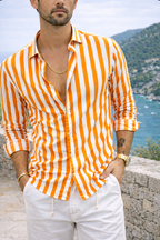 Men's Striped Button Shirt Long Sleeve Resort Style