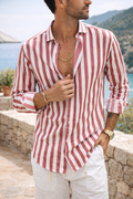Men's Striped Button Shirt Long Sleeve Resort Style