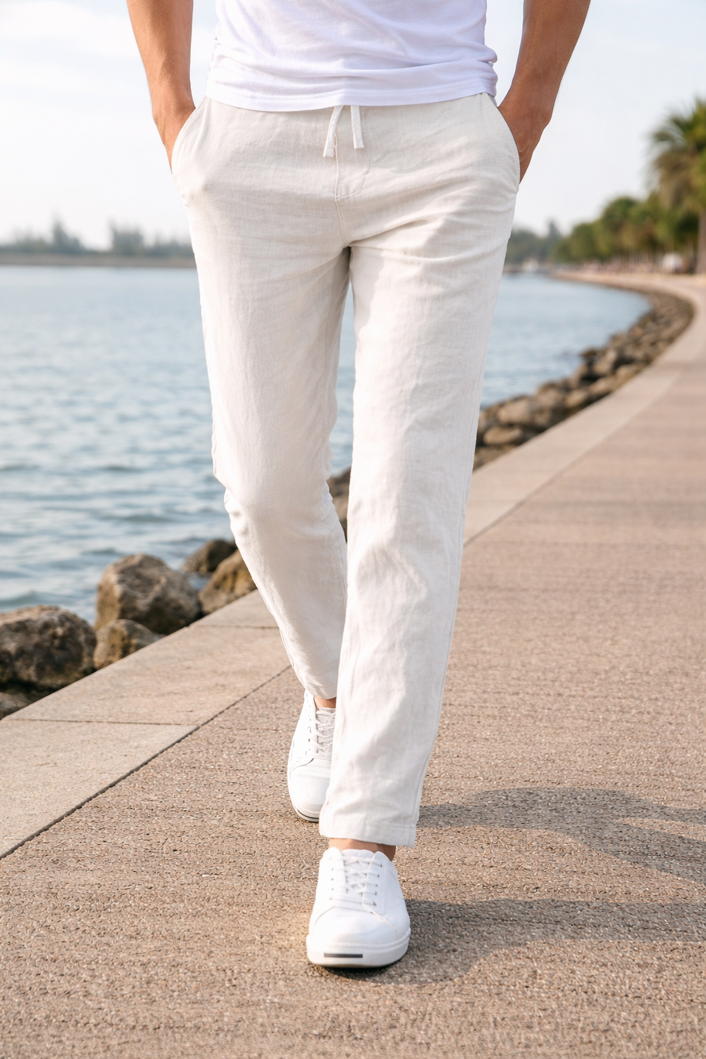 Men's Drawstring Cotton Trousers Relaxed Everyday Comfort