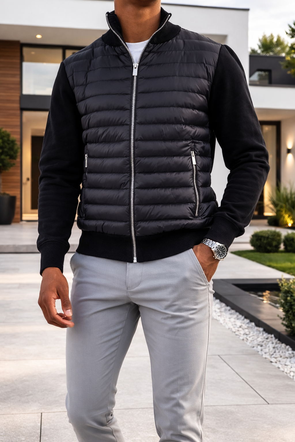 Men's Quilted Zip Front Bomber Jacket Lightweight Padded Outerwear
