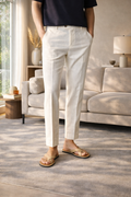 Men's Linen Blend Tailored Trousers Straight Leg Smart Casual