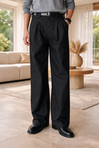 Men's Pleated Wide Leg Tailored Trousers Relaxed Straight Fit