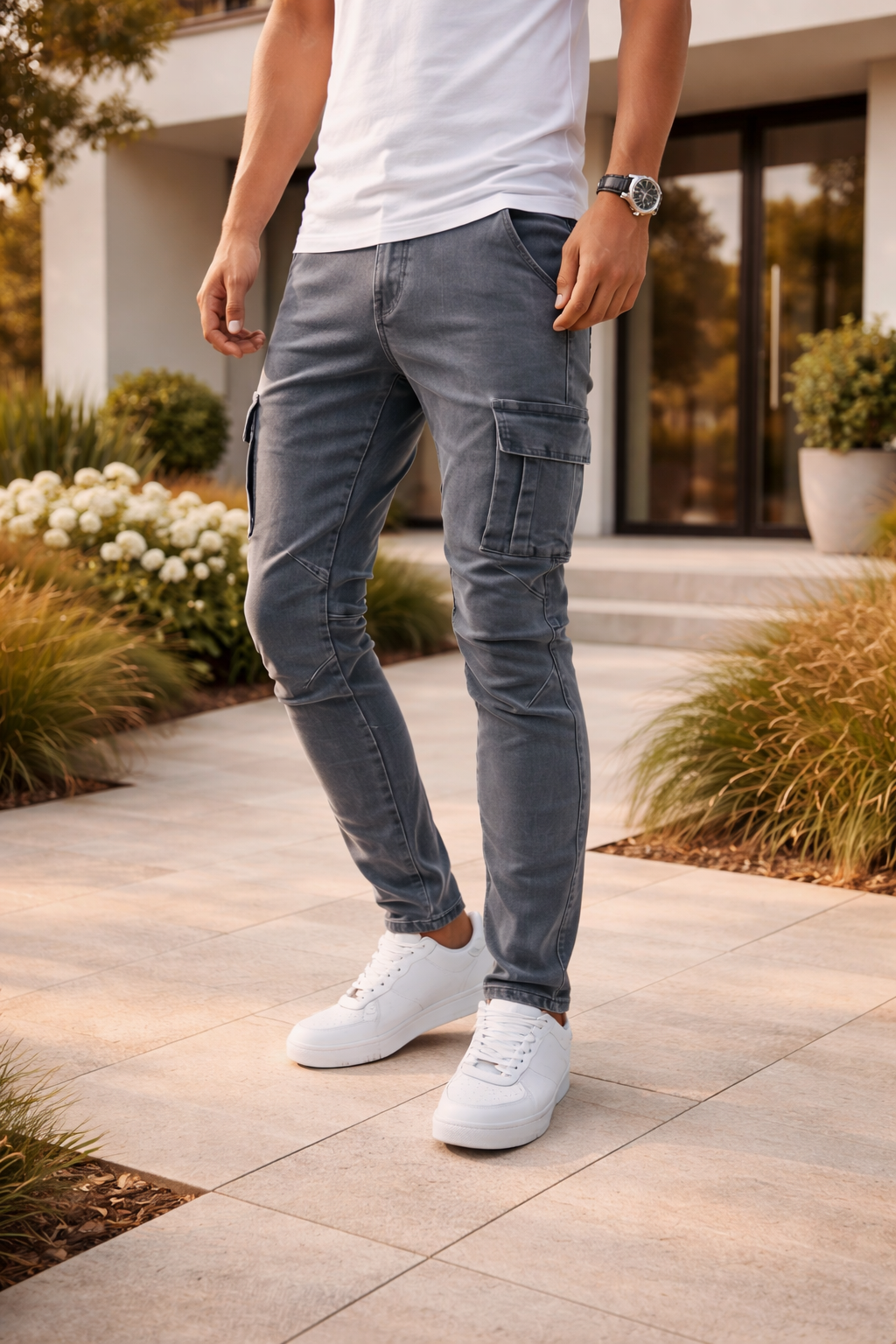 Men's Slim Fit Cargo Jeans Modern Utility Denim Style