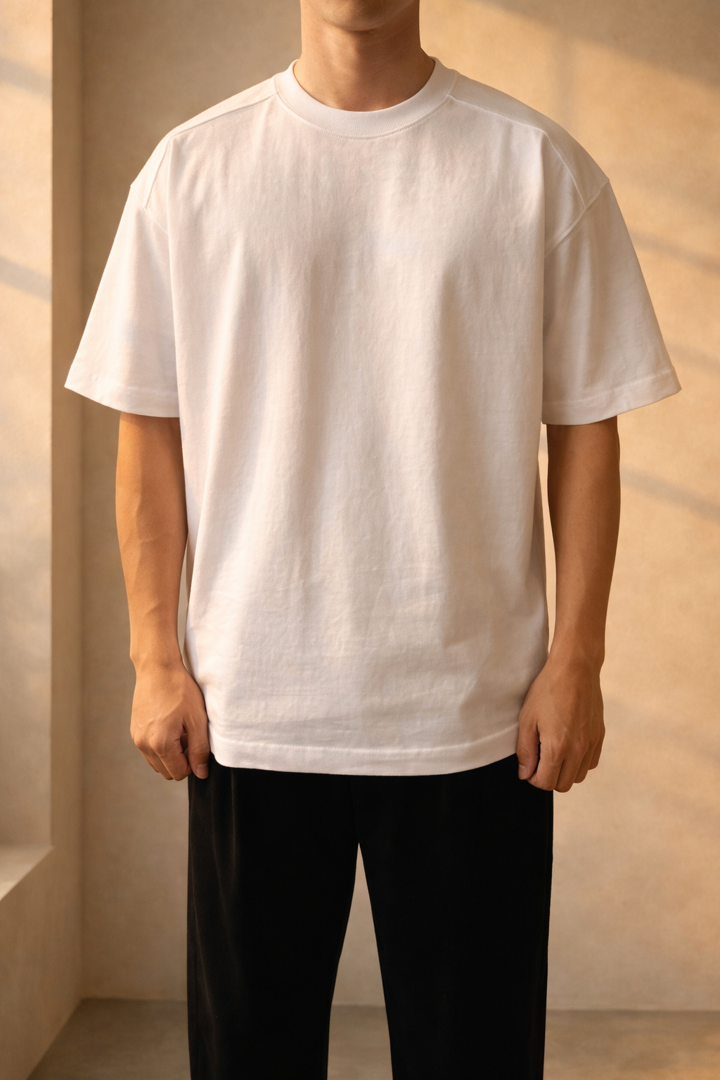 Men's Oversized Cotton Crew Neck T Shirt Relaxed Casual
