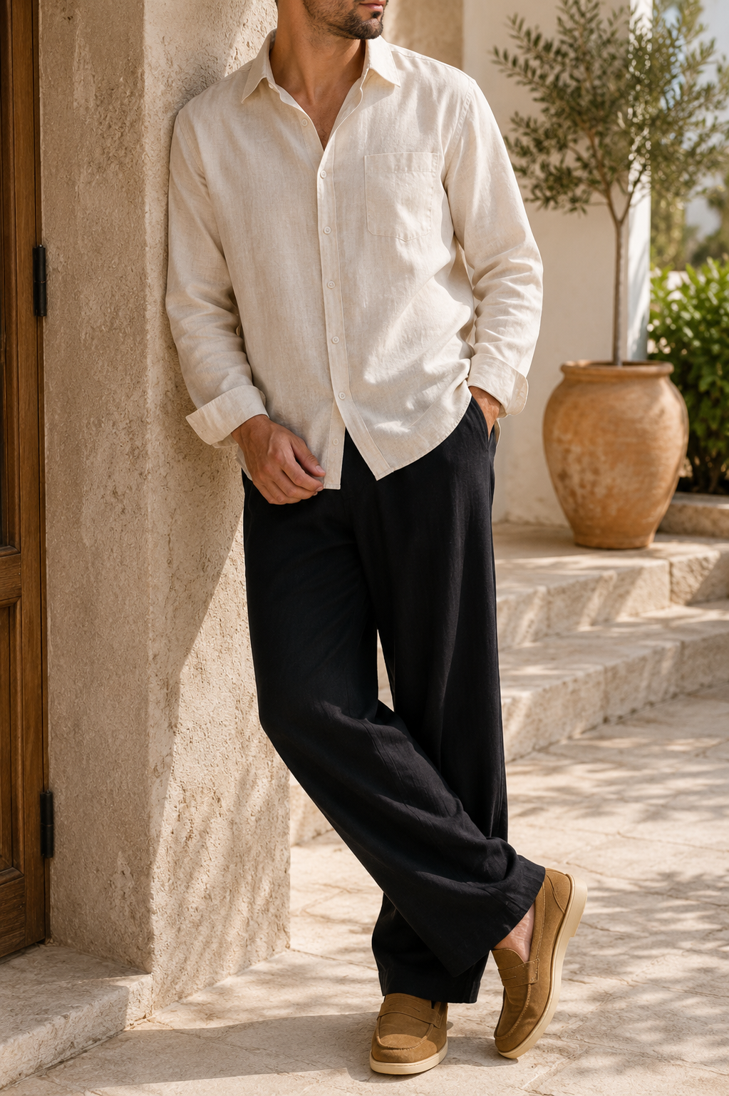 Men's Oversized Linen Shirt and Drawstring Trousers Set