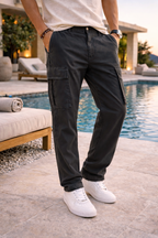 Men's Cotton Twill Cargo Trousers Straight Leg Utility Casual