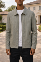 Men's Leather Jacket with Classic Collar Zip Front