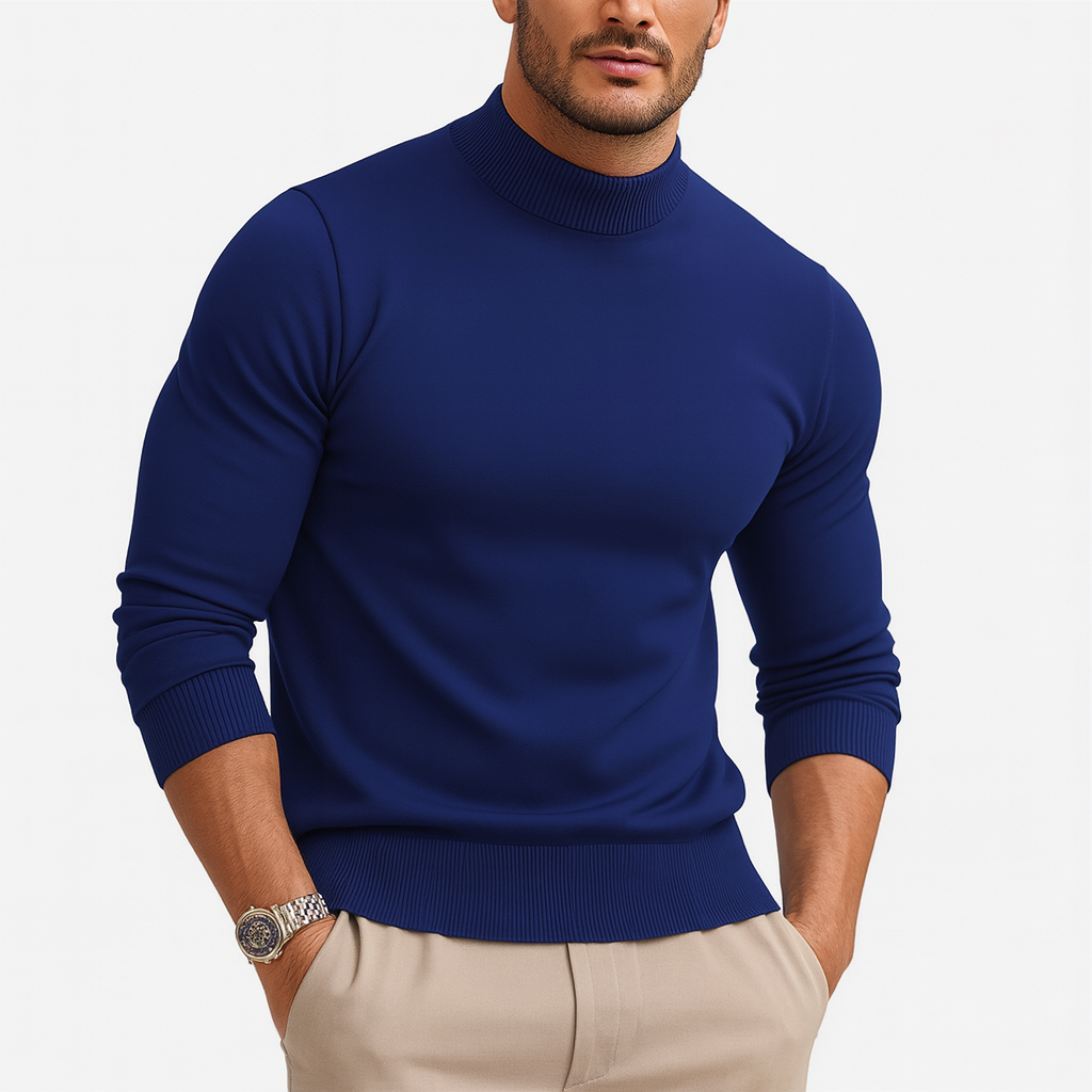 Men's Minimalist Fitted Turtleneck Sweater in Breathable Knit