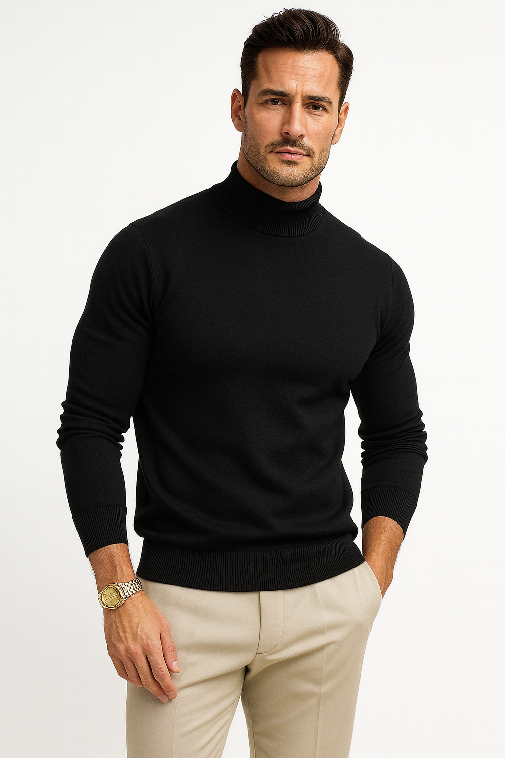 Men's Minimalist Fitted Turtleneck Sweater in Breathable Knit