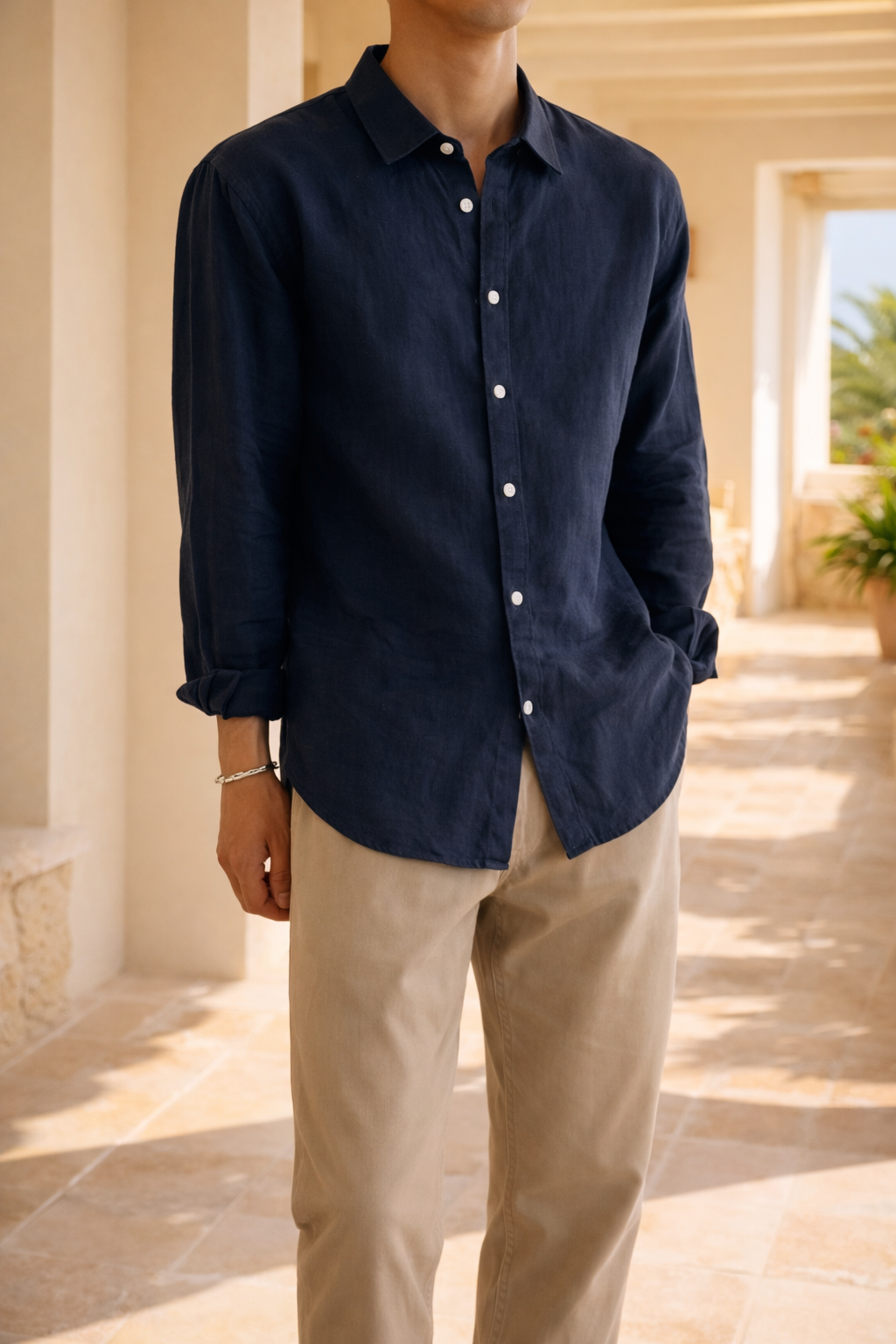 Men's Linen Button Shirt Relaxed Smart Casual Style