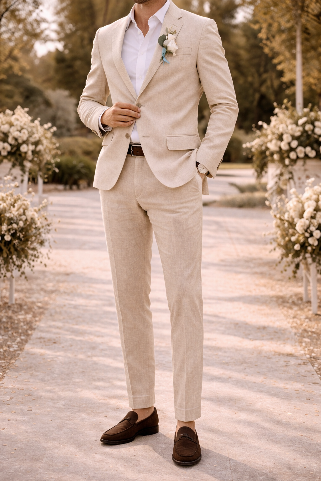 Men's Tailored Linen Blend Suit Wedding Occasion Formalwear