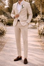 Men's Tailored Linen Blend Suit Wedding Occasion Formalwear