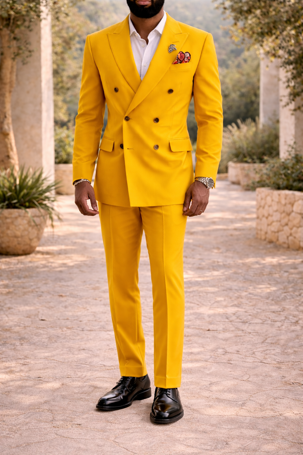 Men's Double Breasted Tailored Wedding Suit Formal Two Piece