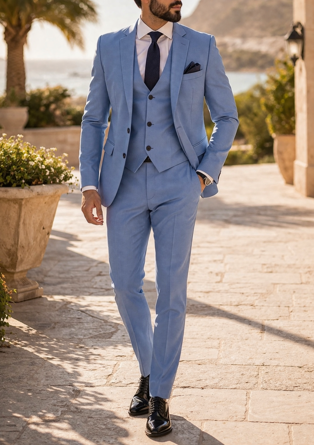 Men's Three Piece Tailored Wedding Suit with Waistcoat