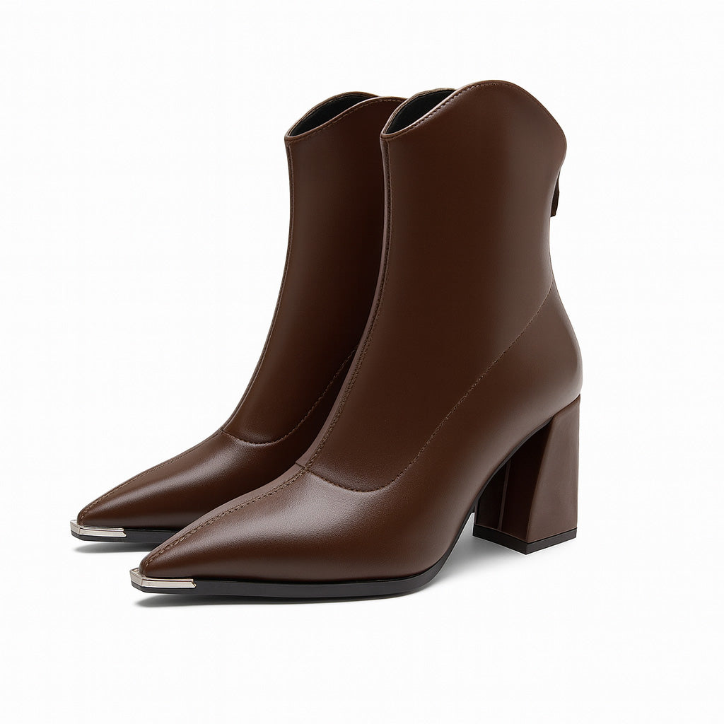 Women's Pointed-Toe Ankle Boots – Block Heel Shoes