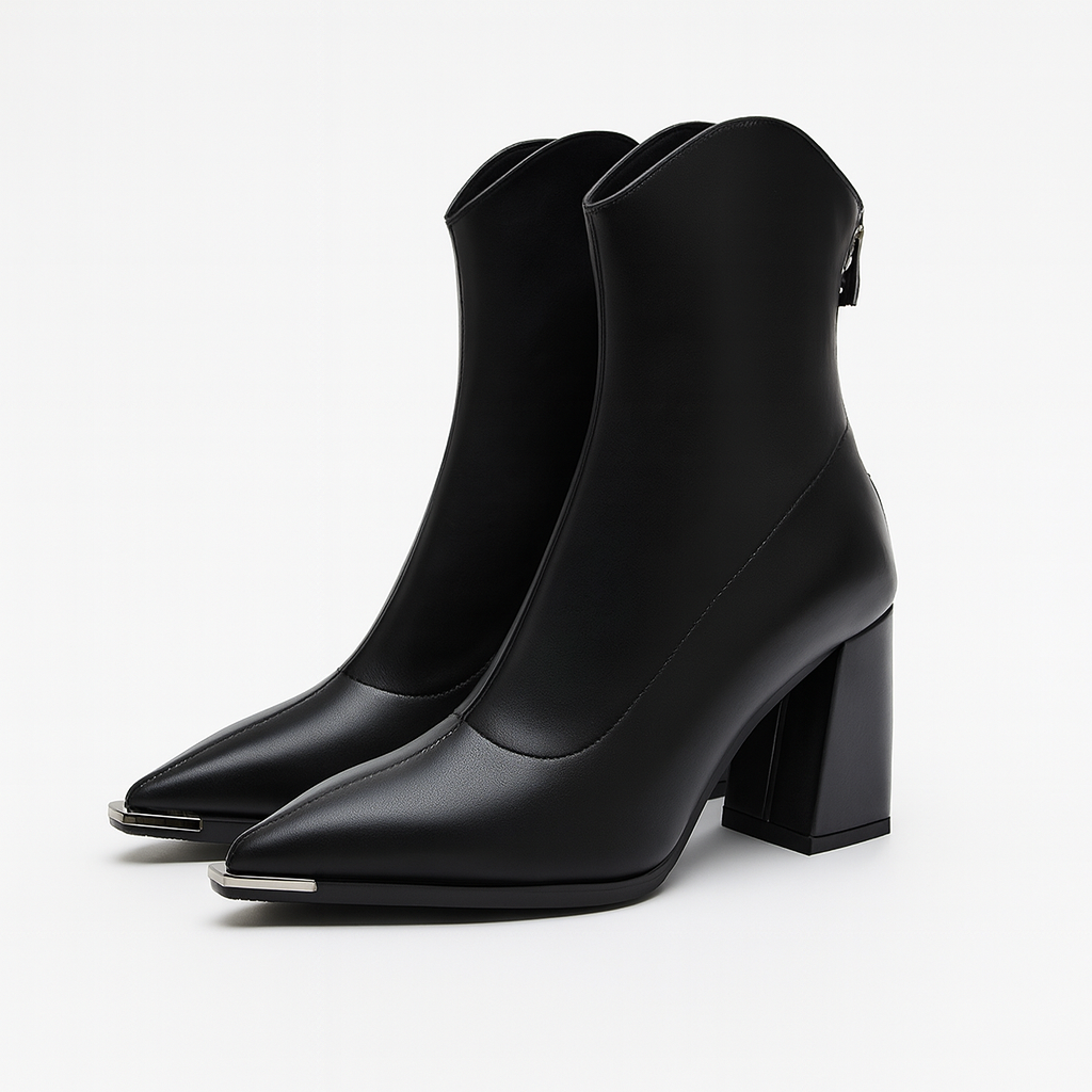 Women's Pointed-Toe Ankle Boots – Block Heel Shoes