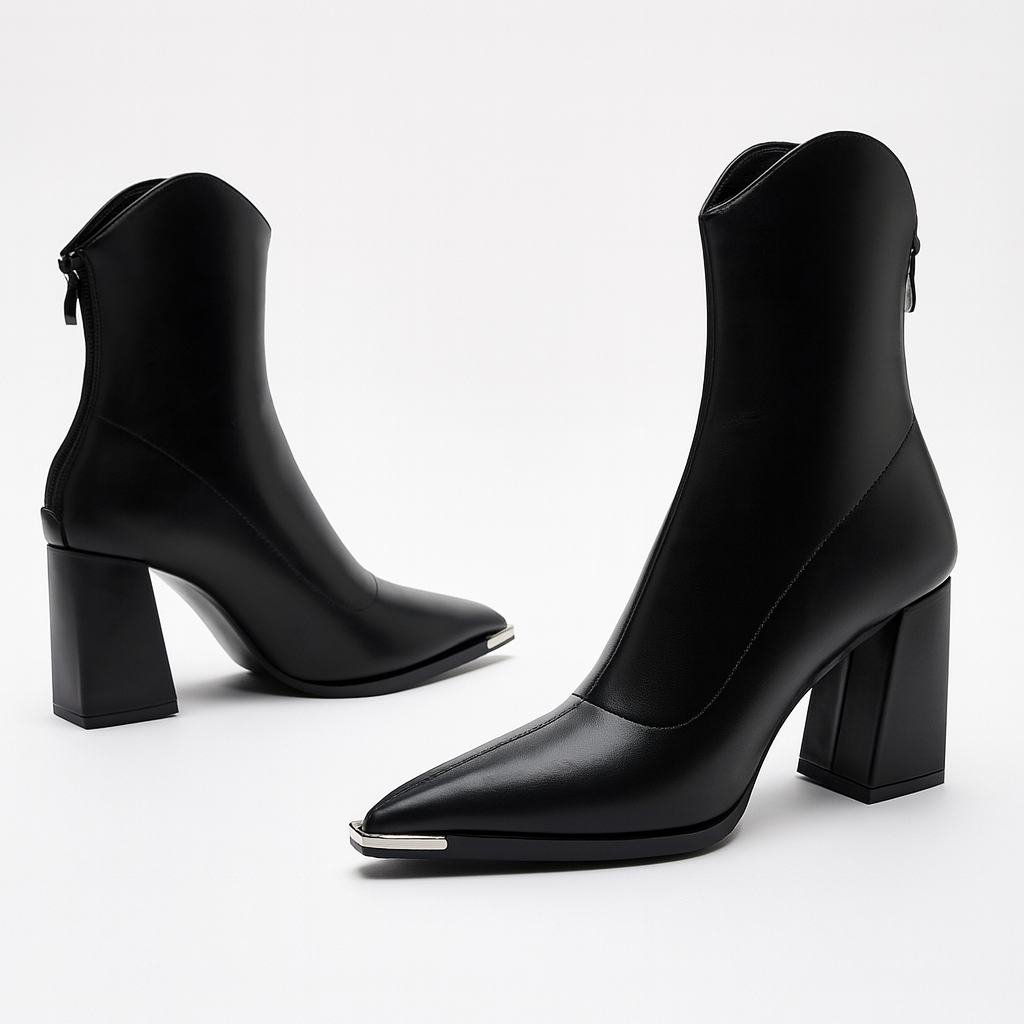 Women's Pointed-Toe Ankle Boots – Block Heel Shoes