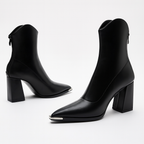 Women's Pointed-Toe Ankle Boots – Block Heel Shoes