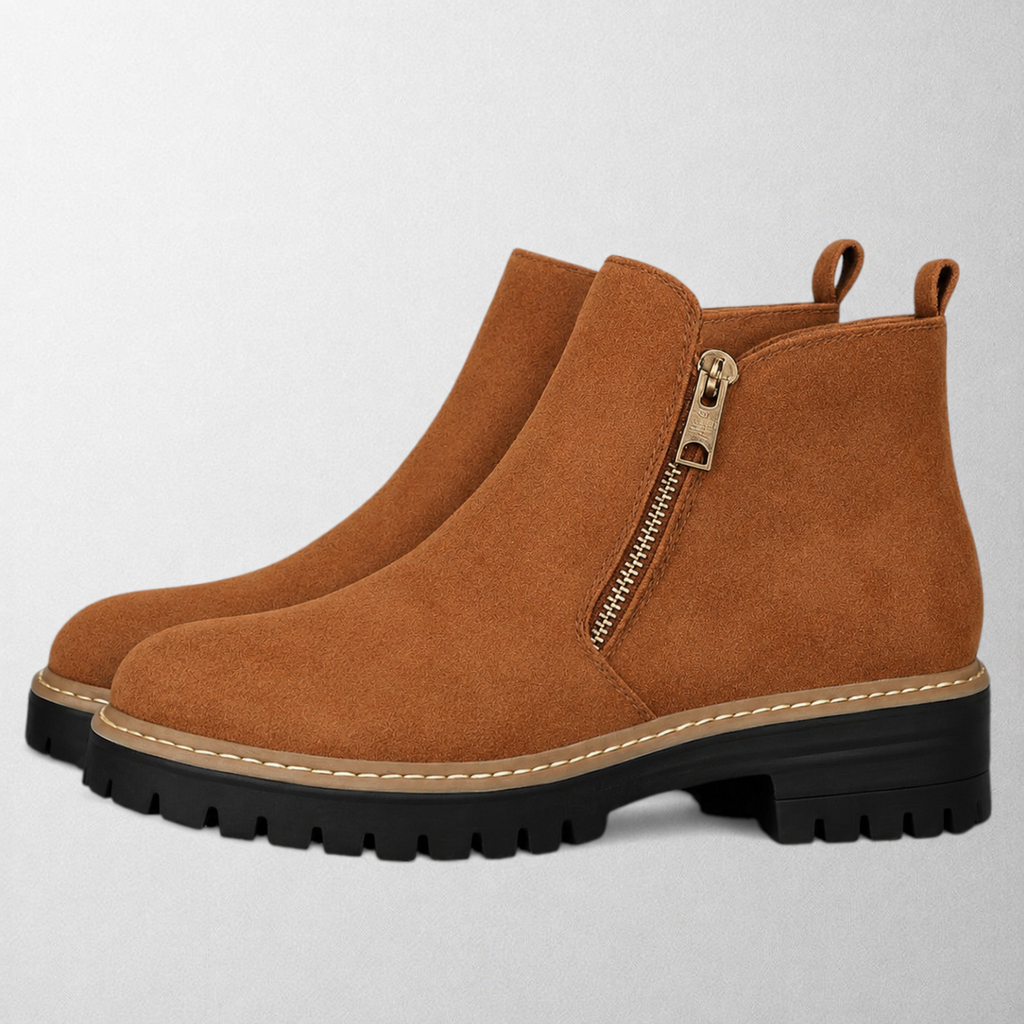 Women's shoe with round toe and side zip fastening