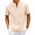 Men's Band Collar Short Sleeve Henley Shirt With Chest