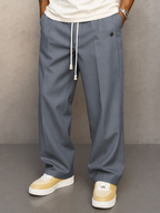 Men's Wide Leg Drawstring Pleated Casual Trousers