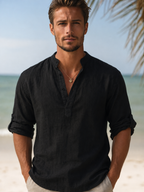 Men's Relaxed Fit Long Sleeve Resort Collar Summer Shirt
