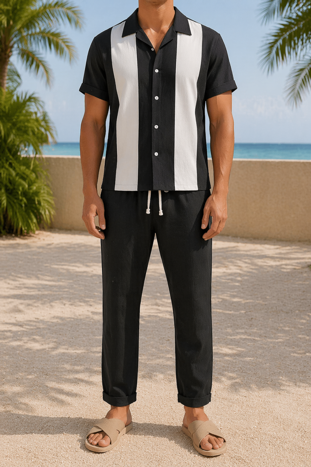 Men's Linen Two Piece Set Short Sleeve Summer Co