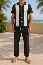 Men's Linen Two Piece Set Short Sleeve Summer Co