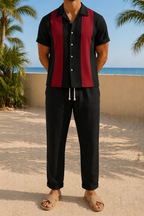 Men's Linen Two Piece Set Short Sleeve Summer Co