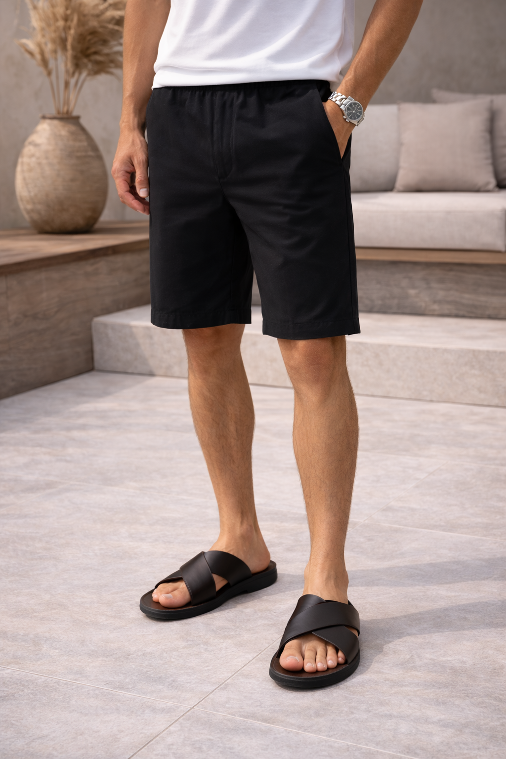 Men's Leather Slide Sandals Cross Strap Summer Comfort