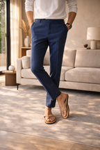 Men's Linen Blend Tailored Trousers Straight Leg Smart Casual
